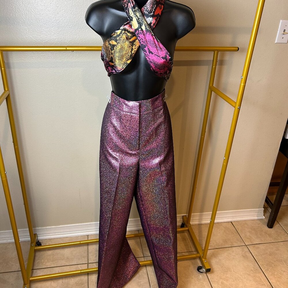 NWT ANTONIO MELANI Metallic Pink Wide-Leg Pants 6 - Picture 4 of 14